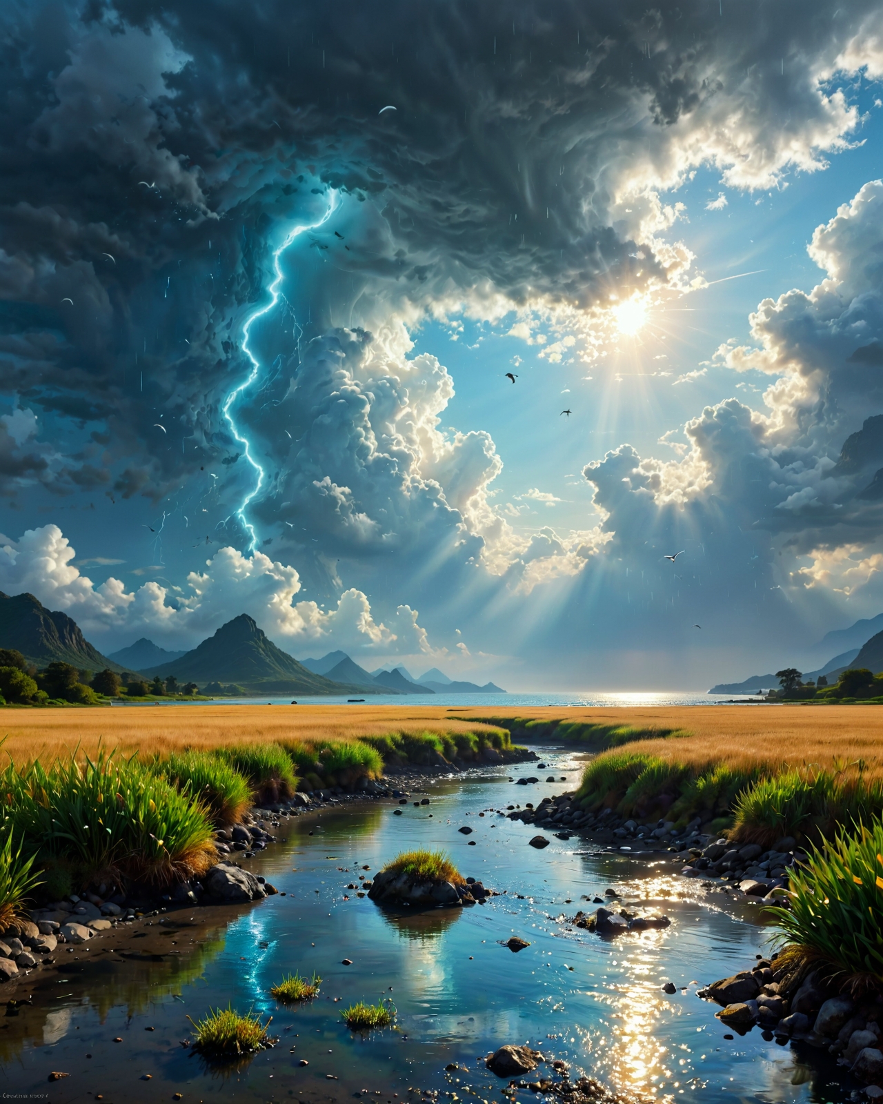 [fantasy landscape:0.5|surreal landscape:0.8| Sci-fi landscape:1]
[a majestic mountain, with snow-capped peaks, rugged terrain, soaring birds, a breathtaking view|calm seas and gentle breezes ]
Hurricane with rain Weather,
Cumulonimbus capillatus incus anvil,
Bioluminescent plankton shoreline glow,
Summer wheat fields swaying,
Tidepool ecosystems at low tide,
,
Fountains spraying liquid mathematics,
,
Chinese Ink Wash: (simplified brushstrokes), (monochrome gradients), (negative space), (traditional "Gou, Cun, Dian, Ran" techniques) :cite[7],
fast autofocus, f/2.8, shutter speed 1/15 sec, iso12800, white balance cloudy, exposure compensation    "-2.5 ev", manual shooting mode, symmetry and balance, focus mode continuous, spot metering,
(masterpiece:1.4), (intricate details:1.4), (hyperrealistic:1.3),(painting:0.9),(ultra detailed:1.4), (8k resolution:1.3), (sharp focus), (dramatic perspective:1.1), (chromatic aberration:0.3), (film grain:0.2),
<lora:cheeseDaddys_35:0.3>,
<lora:JuggerCineXL2:0.3>,
<lora:add-detail-xl:1.15>,
<lora:WildcardX-XL-Detail-Enhancer:0.4>,
<lora:sdxl_lightning_8step_lora:0.3>,
<lora:EnvyDramaticLightingXL02_photo:0.4>,
<lora:xl_more_art-full_v1:0.7>,
<lora:ClassipeintXL2.1:0.3>,
<lora:Flux-XL_Scenery:0.5> flux-scenery