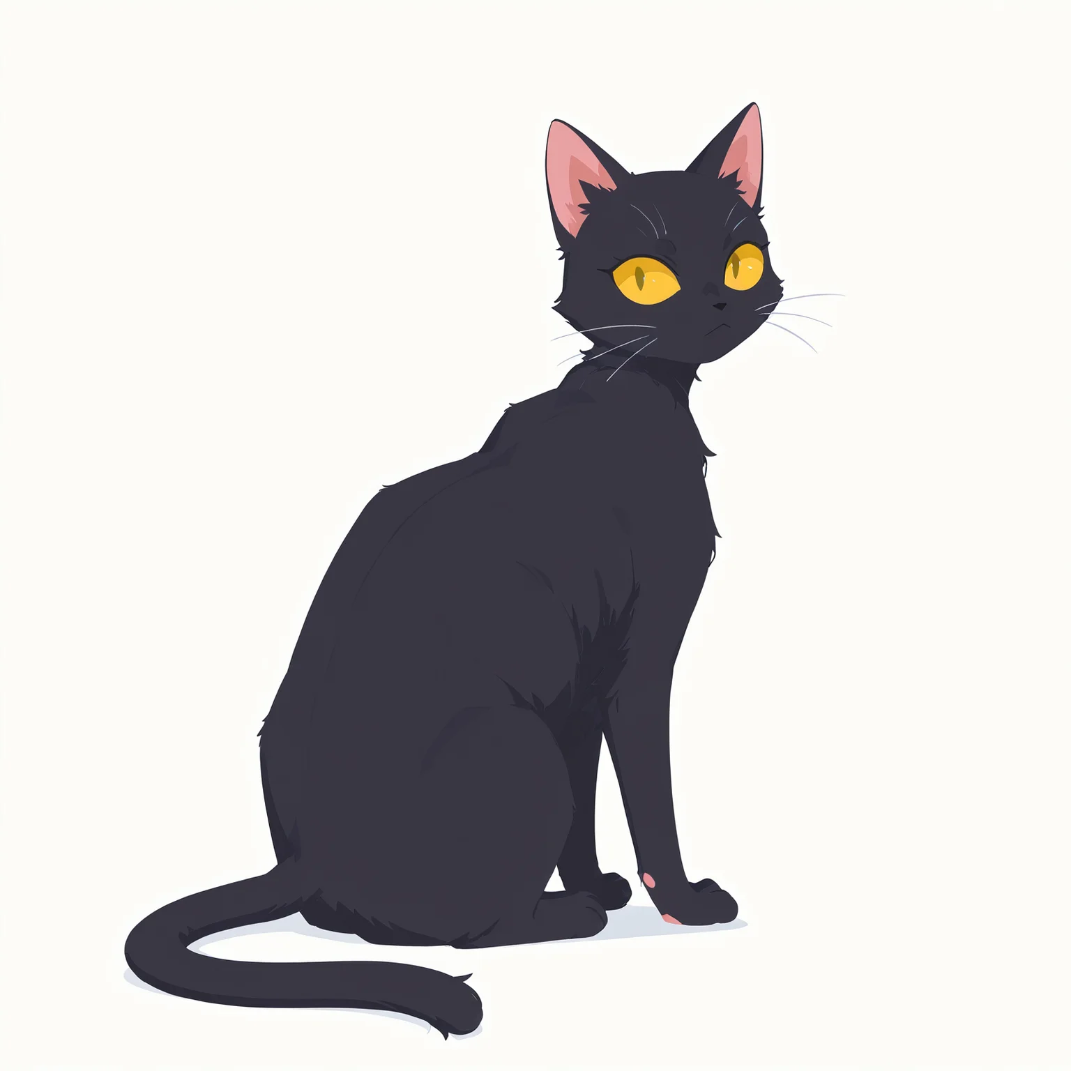 (masterpiece),(best quality),(ultra-detailed), very aesthetic, artist:, {prompt}, masterpiece, best quality, good quality, newest, very awa, absurdres, highres, solo, simple background, white background, closed mouth, sitting, tail, full body, yellow eyes, looking back, from behind, no humans, animal, cat, colored sclera, animal focus, black cat, yellow sclera, whiskers, black fur, 