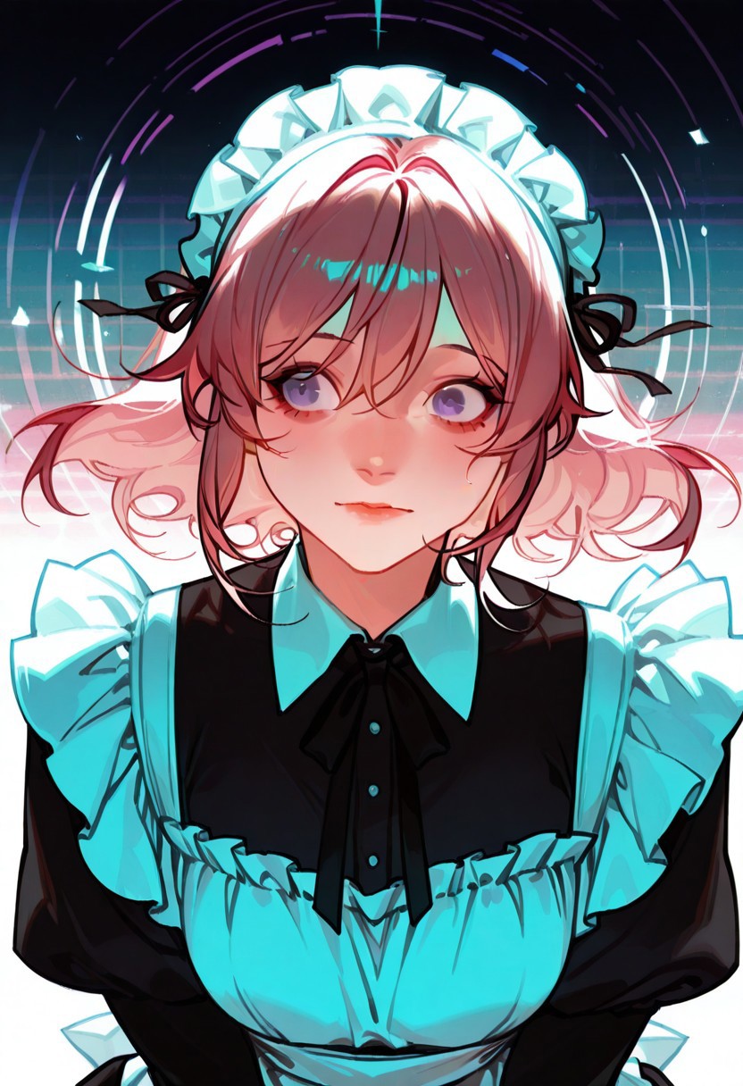 best quality, detailed face, detailed eyes, , , 
by kp, wwdenslow
masterpiece, best quality, very aesthetic, absurdres, safe, best_quality, detailed, masterpiece, very_aesthetic, absurdres, rating:safe, modare, qiandaiyiyu
BREAK
by luoman19921, by nishikujic, kawacy,  ,  by chengongzi123, bbybluemochi, mulihaohao,
\
(masterwork, masterpiece, best quality, hyper-detailed, 8k uhd:1.4) 1girl, CivChan, hologram, pink hair, purple eyes, maid uniform, <lora:CivChan:0.9> quality: masterpiece, extremely aesthetic, highly detailed, dynamic composition, vibrant colors, vivid colors, saturated