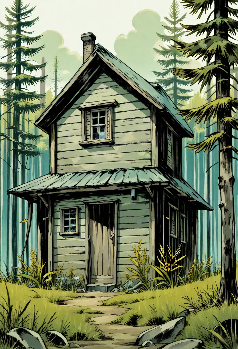 yshinkawa, anime, highly-detailed, best quality, masterpiece, newest, very aesthetic, scenery, house, trees, grass