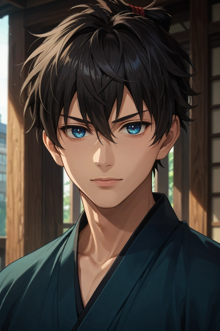 score_9, score_8_up, score_7_up, source_anime, rating_safe, , anime screencap, , , looking at viewer, , 1boy, solo, male focus, <lora:miyamoto_iori_pony:0.76>, miyamoto_iori, black hair, blue eyes, short hair, bangs, hair between eyes, topknot, , , , <lora:sdxl_lightning_8step_lora:1>