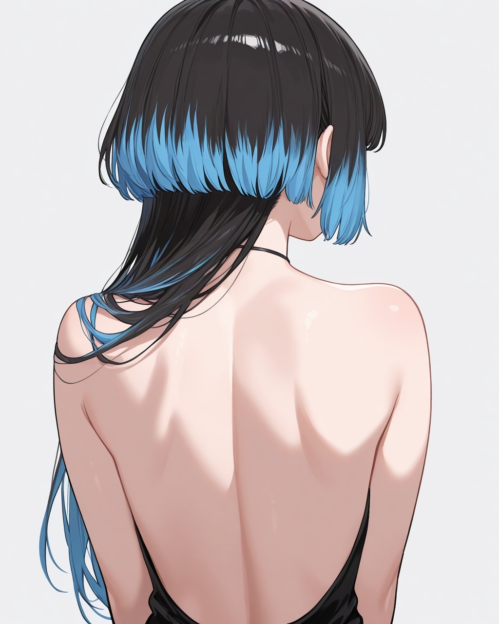 masterpiece, best quality, highres, simple background, back,
1girl, jfcut, long hair, multicolored hair, 
<lora:jellyfish_haircut_il_v1:0.5>