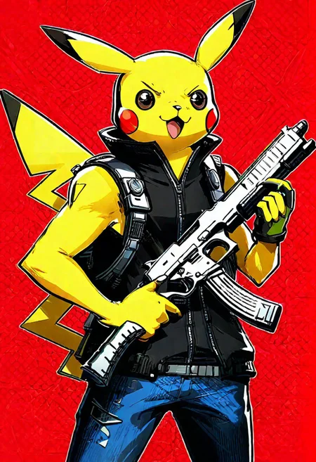 pikachu holding a gun,cutscene from persona 5