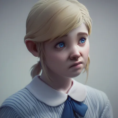 score_9, score_8_up, score_7_up, score_6_up, Sherry-Birkin, solo focus, solo, short hair, blue eyes, shirt, blonde, ponytail, closed mouth, upper body, striped clothes, lips, instrument, striped shirt, nose, realistic, dark, photorealistic, sensitive