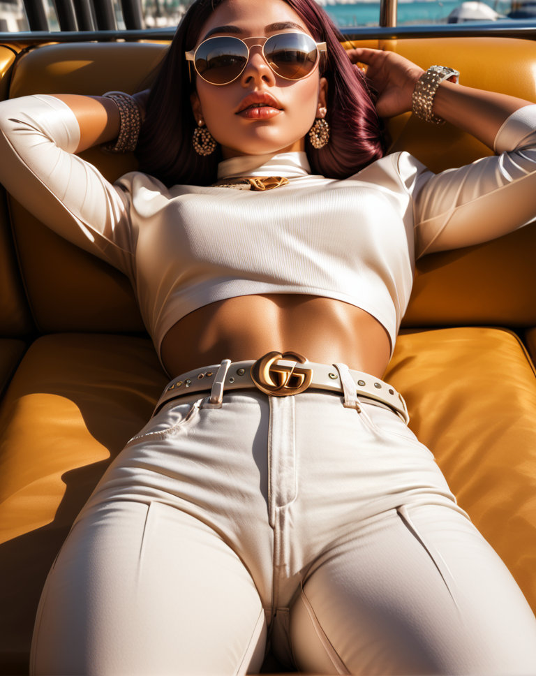 score_9, score_8_up, score_7_up, <lora:Gucci_Belt_Pony:.7> cropped arms, Lying down, australian, pale skin, white eyes, petite build, long white straight bangs hair 8garnet \(steven universe\) , (wearing gucci belt:1.2), leaning against a railing, relaxed, top model wearing a gold tailored blazer, denim pants ,trainers with designer logos , glossy lip gloss, platinum bracelet, statement sunglasses, a lively nightclub, featuring a grand stage with a jazz singer, tables with crisp white linens, a sea of patrons enjoying the high-energy atmosphere_ at at dawn,  <lora:sinfully_stylish_SDKL:0.6> dark dramatic lighting, shadows, realistic, breasts, uncensored <lora:The_Pit_Pony:.45>