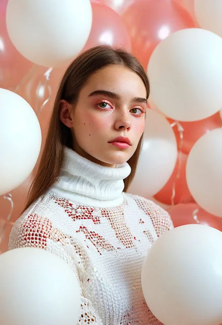 fashion portrait photo of beautiful young woman from the wearing a turtleneck standing in the middle of a ton of white balloons, <lora:MJ52:0.65> rule of thirds, imaginative brilliant tour de force with elaborate details, (bubblegumpink and striped colors:0.1), <lora:MJ52:0.65>
(Ethel Warwick:1.3), modelshoot, pose, , (Ethel Warwick: 1,2) award winning photo macro shot of a beautiful young woman lying , , dynamic lighting, cinematic still, pale skin, screencap, 100mm f/2.8 macro lens, on the knees)(analog photo:1.2),((dynamic pose:1.2),(dynamic camera),(amateur photo:1.3,art retouch,, analog photo),
full body, battle stancevibrant, neon colors, , highly detailed,byJocelyn Hobbie and Charles Dwyer, Triadic color guide,Leica Q2 with Summilux 28mm f/1.7 ASPH, ,clear face, Ultra High Resolution, wallpaper, 8K,Rich texture details, hyper detailed, detailed eyes, detailed background, dramatic angle, epic composition, SimplepositiveXLv1 (masterpiece, high quality, fisheye:1.2), solo, model photoshoot, (black theme:1.1), a stylish girl,