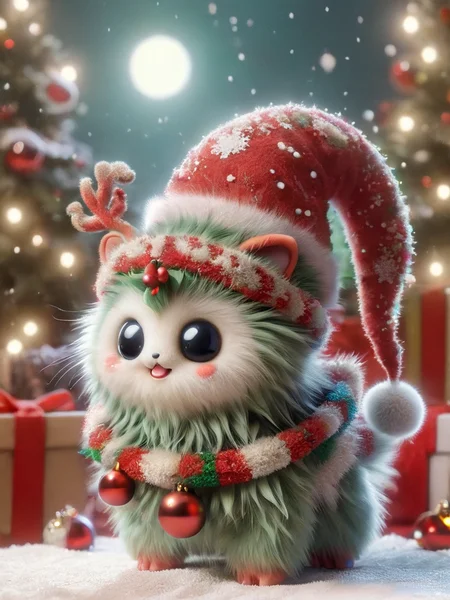 ral-chrcrts, a furry animal wearing a christmas hat and scarf <lora:ral-chrcrts-sdxl:1>