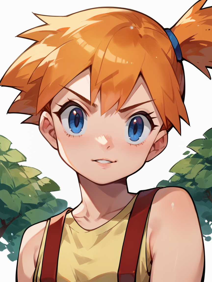 score_9, score_8_up, score_7_up, score_6_up, score_5_up,   <lora:mistyXLP:1> misty, 1girl, solo, orange hair, side ponytail, suspenders, blue eyes, portrait