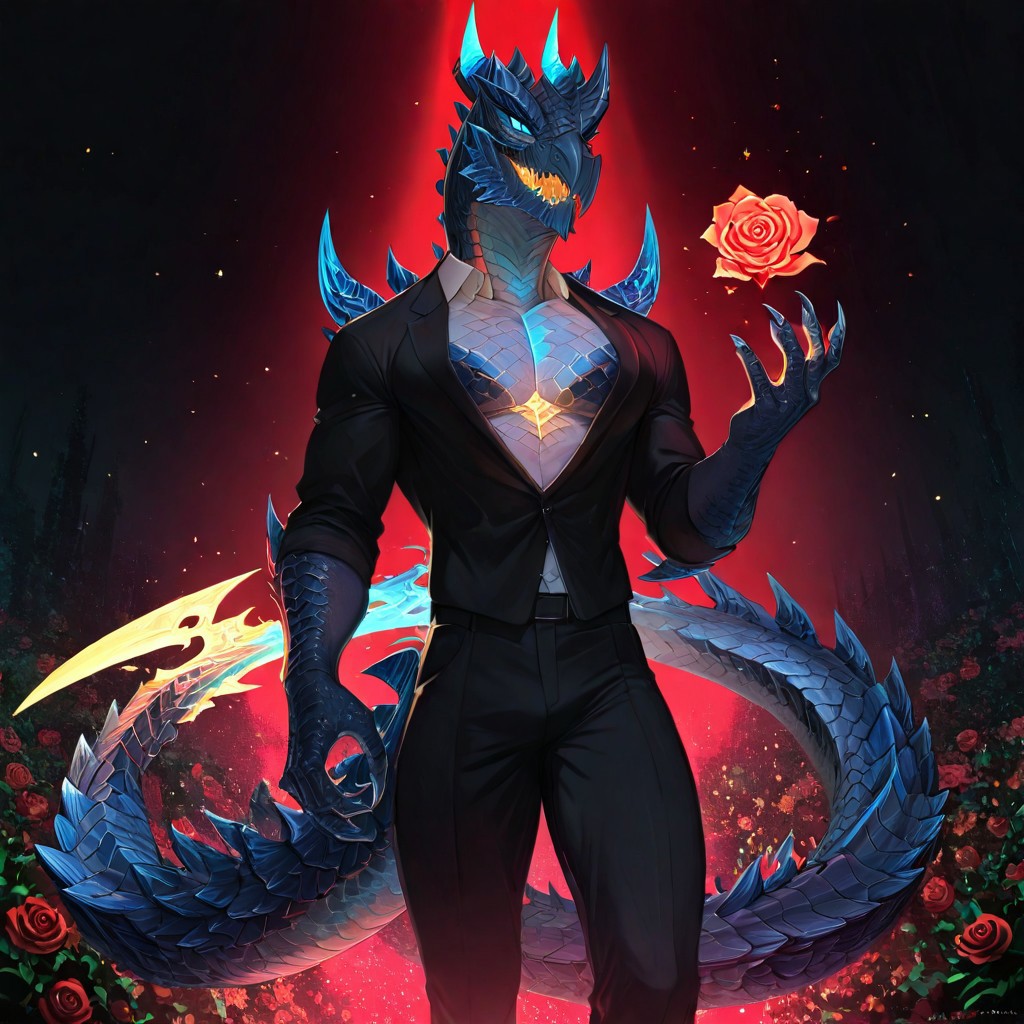 masterpiece,amazing quality,best quality,ultra-detailed,8K,illustration,CG, ultra-detailed-eyes, detailed background,rose garden
masterpiece, best quality, good quality, very awa, newest, highres, absurdres,
glowing,
BREAK
masterpiece, best quality, good quality, newest, highres, absurdres, volumetric lighting,gradient color, uncensored, 
BREAK 
raytracing, volumetric lighting, ambient occlusion, girl, background, masterpiece, best quality, very awa, absurdres, 
BREAK 
ambient occlusion, raytracing, soft lighting, blum effect, masterpiece, absolutely eye-catching, particles, glow, shining, intricate cinematic background,
BREAK 
1boy,Glavenus,spikes,detailed scales,detailed body,tail blade,long tail,bara, muscular male,pectorals,abs,dragon horns,dragon tail, scales,yelow colored sclera,yelow eyes ,slit eyes,eyes glow,claws,sharp teeth,red scale,colored body,scales,thighs,teacher outfit,pants,