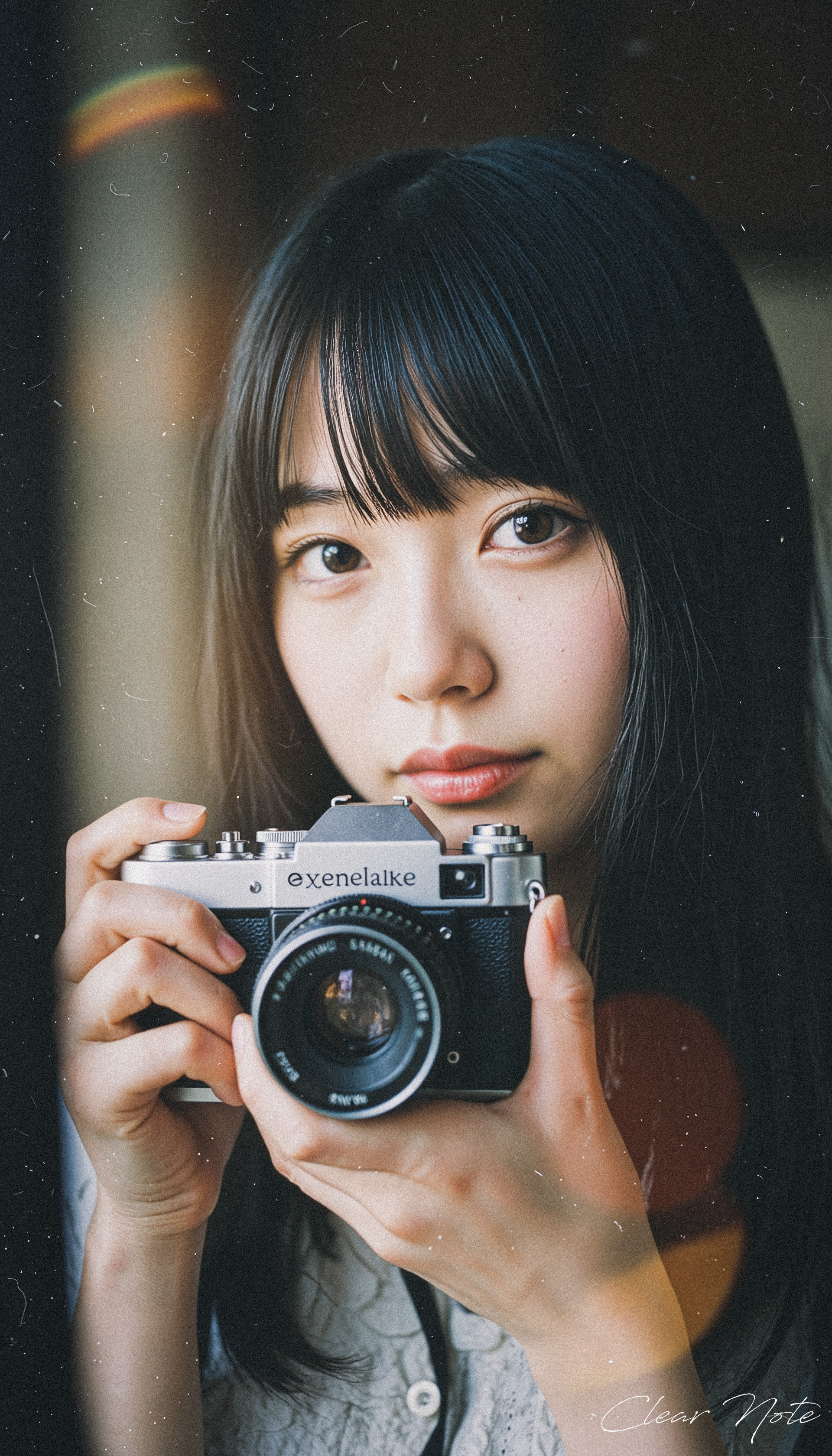Japanese Culture Style, Emotional Photos, 35mm film, A Japanese woman holding a retro camera