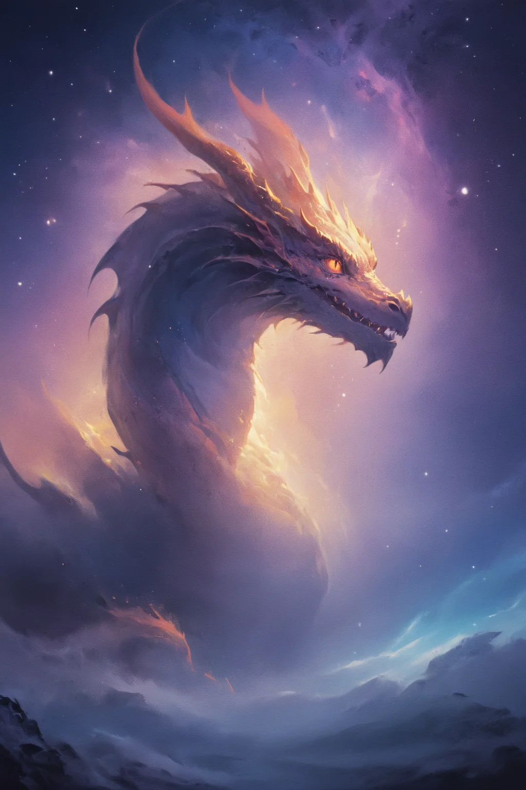 cosmic canvas, galaxy background, painting of a dragon, <lora:Cosmic_Canvas_SDXL:1>
