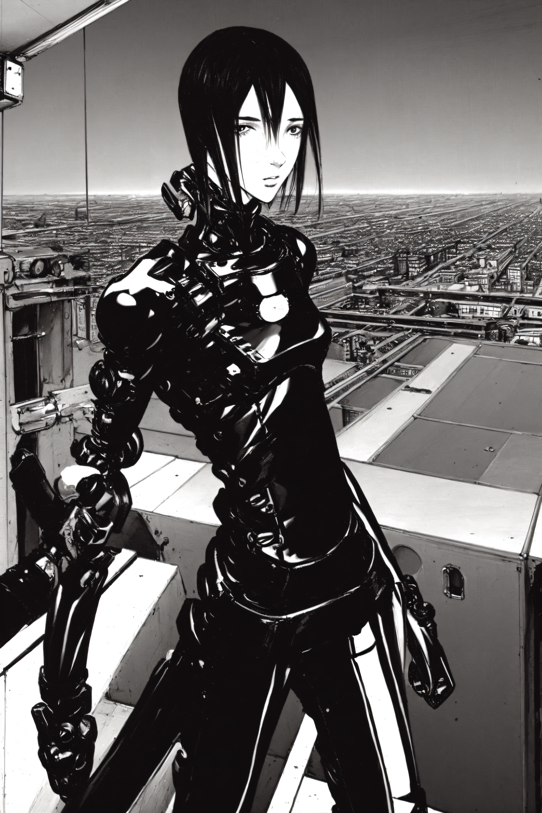 best quality, sanakan (safeguard), highly detailed face, full body view, vast scenery, city, <lora:blamev2:1>