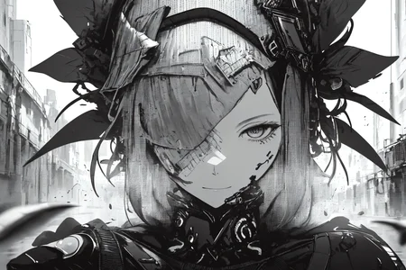 <lora:Blame!:1> heavy black and white, cyborg girl portrait, OrganicBiomArt, ((monochrome)), smirk512, photorealistic, 185mm f/1. 4 iso 100, cinematic 8k, cinematic hbo, crisp quality and light reflections, bioluminescent details, backlighting, colorgrading, post-processing, vivid color, full hd, 8k ultra high definition
real-time path tracing, Oodle Texture, mesh skin
(Masterpiece:1.3),, skin pores, textured skin, perfect composition, masterpiece, intricate, concept art, high detail, very complex, extremely detailed, sidelighting, hard light, split shadow, vivid, brilliant, cinematic, dramatic, caustics, 20 megapixel, canon eos r3<lora:epiNoiseoffset_v2:1.0>