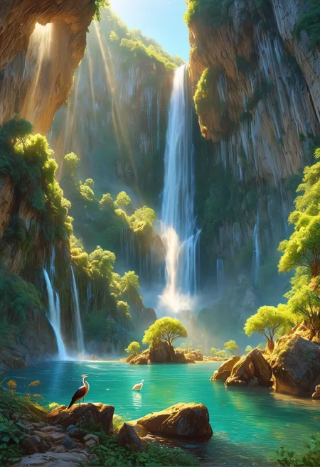 ok, I want to be in the mountains sunny beautiful day, waterfall falling into the beautiful lake, birds and animals around
<lora:DonM3t3rn1tyXL-v1.1:0.7>, DonM3t3rn1tyXL,
OverallDetailXL  <lora:MJ52:0.3>  <lora:SDXLFaeTastic2400:0.4>  <lora:EpicF4nta5yXL:0.7>