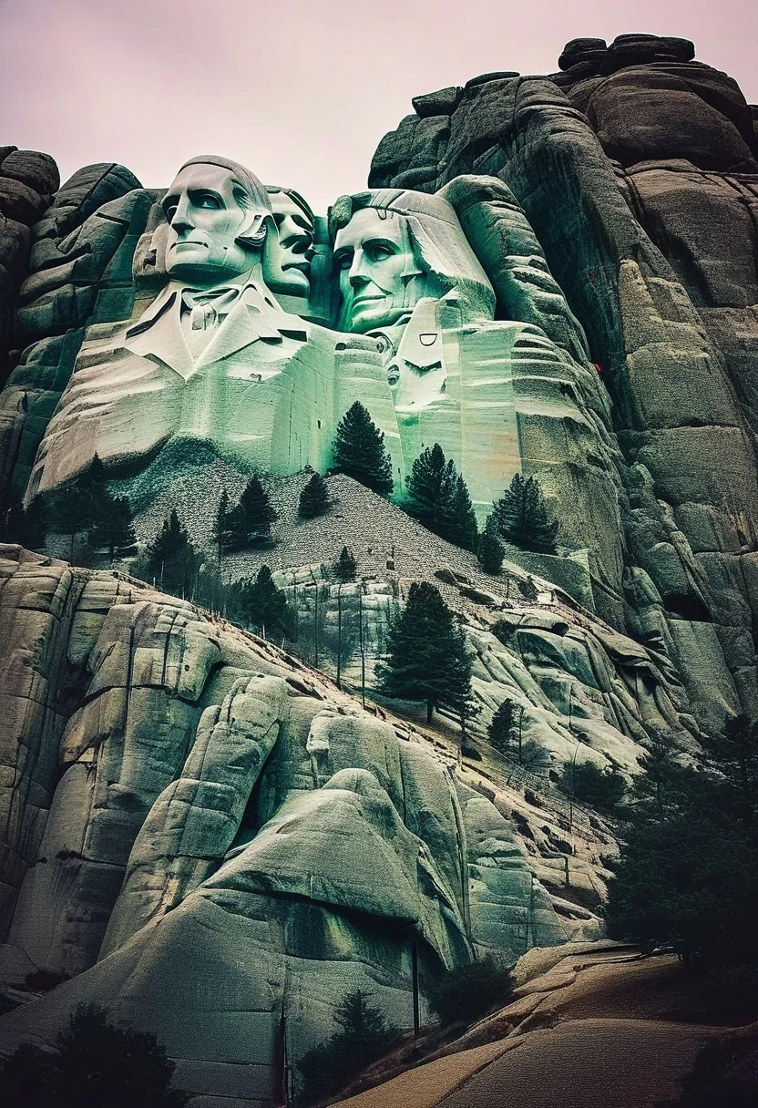 ()Hyoer Realistic:2.0)Polaroid picture
(Cyberpunk future theme:1.67) The Mount Rushmore National Memorial is a national memorial centered on a colossal sculpture carved into the the Black Hills near Keystone, South Dakota,