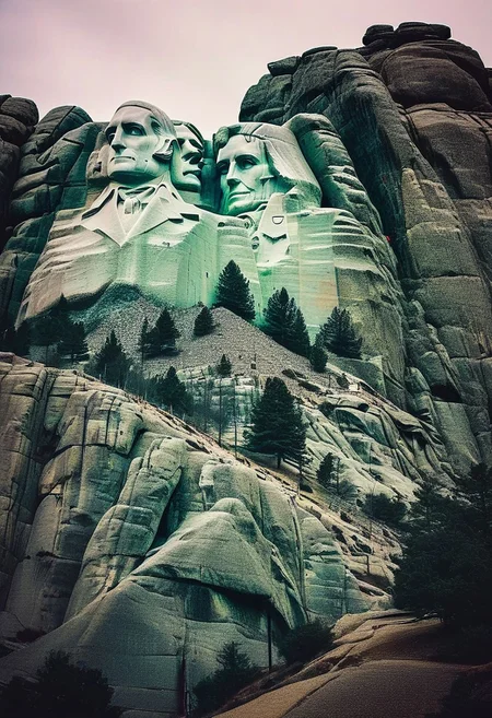()Hyoer Realistic:2.0)Polaroid picture
(Cyberpunk future theme:1.67) The Mount Rushmore National Memorial is a national memorial centered on a colossal sculpture carved into the the Black Hills near Keystone, South Dakota,