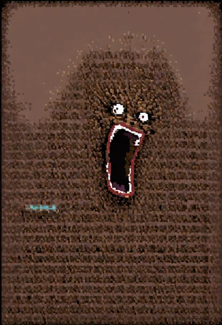 rating_safe,pixel, commodore,shoopdawoop,laser,red lips,crazy eyes,open mouth,dungeon,brick wall