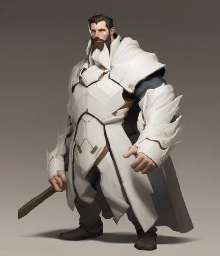 CharHelper, anime, Digital painting, white knight, hero, handsome man with beard, gorgeous hazel eyes, sci fi, ((close-up)) character portrait, professional, artwork by loish, wlop, and shigeru miyamoto, sharp focus, masterpiece