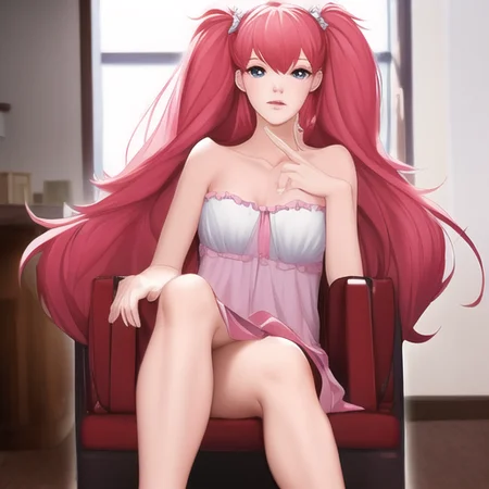 highest quality, masterpiece, best quality, masterpiece, asuka langley sitting cross legged on a chair