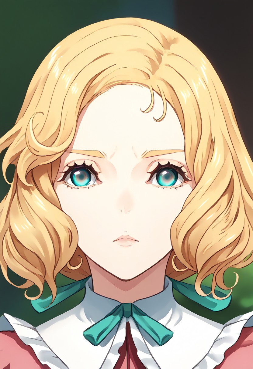 score_9, score_8_up, score_7_up, score_6_up, score_5_up, score_4_up, source_anime, 1girl, solo, 
maria,long blonde hair,aqua ribbon,wavy hair, blue eyes,, mariadress,frills, neck ribbon,capelet,puffy long sleeves, pink pants, 
masterpiece, best quality, very aesthetic, absurdres,