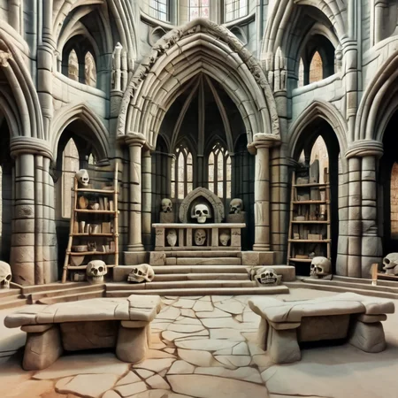 stonesigner human skull on the altar in a gothic cathedral<lora:stonesigner:1>