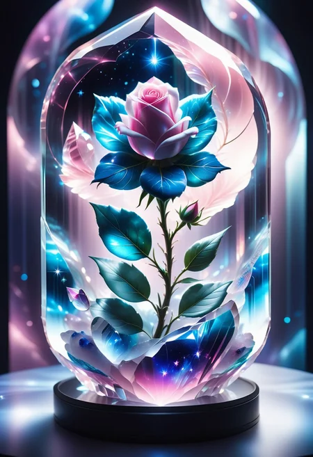 (((videogame_style))), lineart:1.2, (sharp focus:1.2), lineart, flat color, monochrome, greyscale, ((1 blue rose)), (moody lightning:1.2), soft grey light, depth of field, bokeh, 8k, OLED, beautiful blue rose Illuminated by the ethereal glow of studio lightning, the light is reflecting shadows on multicoloured auraquartz, the light reflection sparcles around it, the harmonic play of light and shadow underlines the natural beauty of the blue roses,, (the petals are velvety and silky curved:1.2), (high contrast to catch the play of light and shadows),, one blue rose:(For the viewer, the flower appears alive, as if a glimpse of her inner sparkle is possible),,simple light grey background, by night, peacful and grateful atmosphere, painted hearts, magical atmosphere, (flying pink dahlia inside a transparent crystal cube) on a dessert table in front of a bright window, the moonlight casts a beam of light onto the flower and seems to melt your ice cube in which the flower is located, water mist emanates from the cube, award winning art, deserted space, landscape, detail colour is blue, magical atmosphere, fairytale like