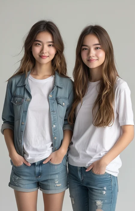 masterpiece,best quality,<lora:tbh69-sdxl:0.6>,illustration ,A style of two person group photo tech genius teenage girl