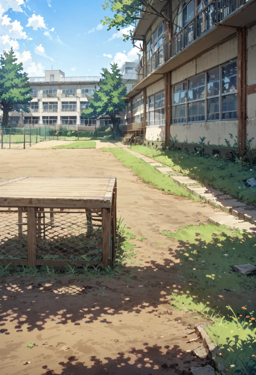 masterpiece, best quality, very aesthetic, absurdres,
koutei, scenery, outdoors, sky, day, blue sky, building, window, grass, fence, tree
<lora:gakkou_koutei_SDXL_V1:1>