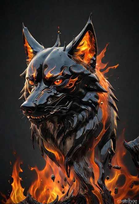 (masterpiece))
a wolf head,
HDR, hyper realistic,
Black goo,
godly auburn light, flames,
