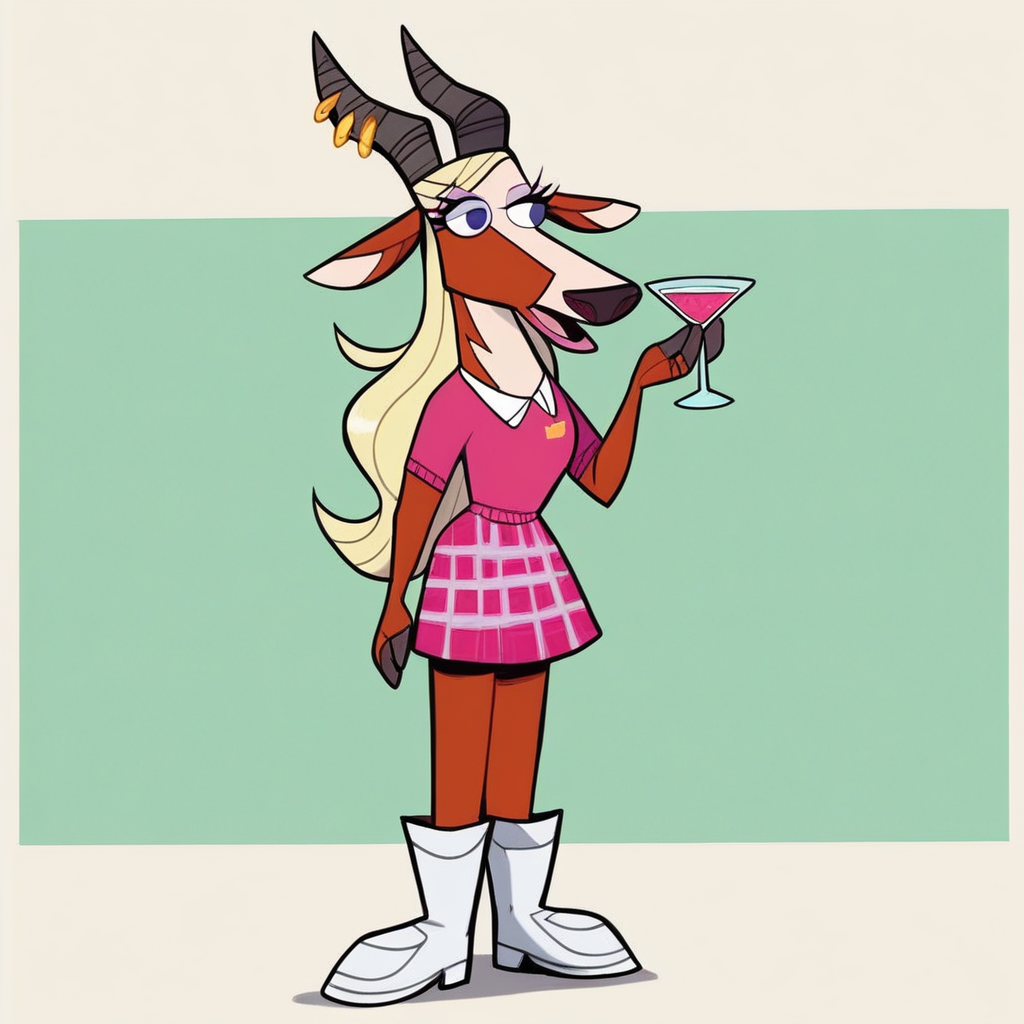score_9,score_8,score_7,source_furry,nurse_gazelle, jacqueline_gazelle, gazelle girl, 1girl, solo, horns, furry, furry female, cup, jewelry, blonde hair, drinking glass, speech bubble, animal ears, earrings, boots, open mouth, gazelle ears, gazelle horns, white footwear, long hair, safe, fanart, pink blouse, plaid skirt, short sleeves, gym_outfit, gym, gym clothes, gym outfit, student