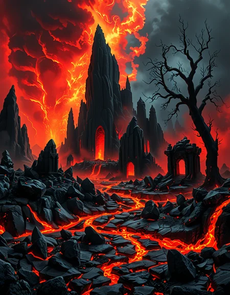 A terrifying and surreal depiction of the depths of Hell. The landscape is vast and nightmarish, filled with jagged obsidian cliffs, rivers of molten lava, and towering spires of blackened rock. The sky is a swirling vortex of crimson and black, illuminated by eerie, flickering flames. Chains dangle from massive, decaying arches, and tormented souls writhe in agony, their ghostly figures stretching toward the burning sky. Demonic creatures with twisted horns and glowing eyes lurk in the shadows, watching hungrily. The ground is cracked and scorched, exhaling thick plumes of sulfuric smoke. In the distance, a colossal, menacing throne made of skulls and bones looms over the infernal landscape, occupied by a shadowy, horned figure. The atmosphere is thick with despair, enhanced by a dramatic, chiaroscuro lighting effect that contrasts the deep shadows with the hellish glow of the flames. Hyper-realistic, highly detailed, dark fantasy style.
<lora:SDXLFaeTastic2400:0.4> <lora:extremely_detailed:0.4> extremely detailed,<lora:depths_of_h3ll:1>,depths of h3ll, Masterpiece,best quality,hi res,8k,hi res,8k,award winning,(sharp focus, intricate, highly detailed),