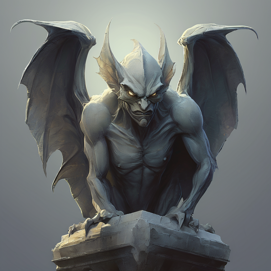 <lora:artfullygargoyle_sdxl_v1:1>,Logo,Gargoyles are magical creatures that were originally created by a very powerful cleric from stone statues. The first gargoyles were terrible winged stone monsters,designed to protect holy places from evil spirits. Still,during a huge magical battle,their inner being was altered and they became fully conscious creatures that have a very high affinity for magic. After centuries of magical modifications and enhancements,gargoyles are nowadays a very much changed race that is not warlike at all but rely entirely upon magic,
