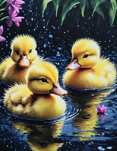 novuschroma49 style ducklings in the water <lora:novuschroma49 style_2:1>