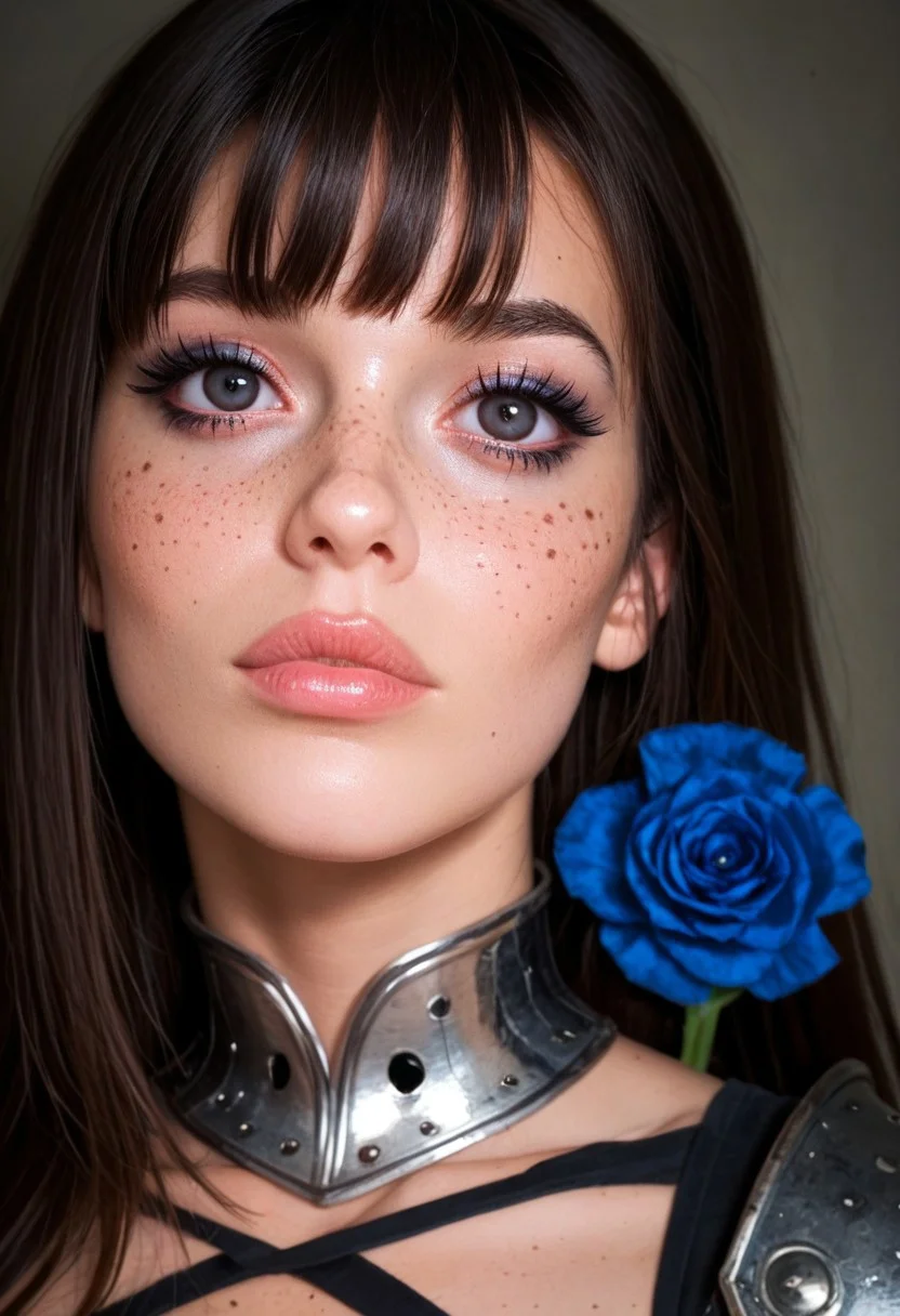 score_9, score_8_up, score_7_up, score_6_up, 1girl, beautiful gorgeous girl with brunette (bangs), feminine face, freckles, scar above left eye, black eyes, makeup, perfect eyes,
blue flower, painful expression, ripped armour and clothes, dynamic angle, getting fucked by trolls