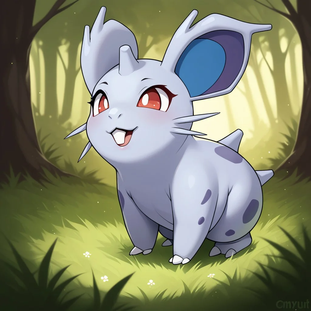 score_8_up, score_7_up, score_6_up, source_anime,, rating_explicit, BREAK solo, mouth, ,smile , ,female, ,cute,anthro, ,,,cute ,cute head,,(creature),,, , , , ,,cute,,mouth,,,forest,tree, ,mustache, , rabbit tooth, , nidoran,freal,