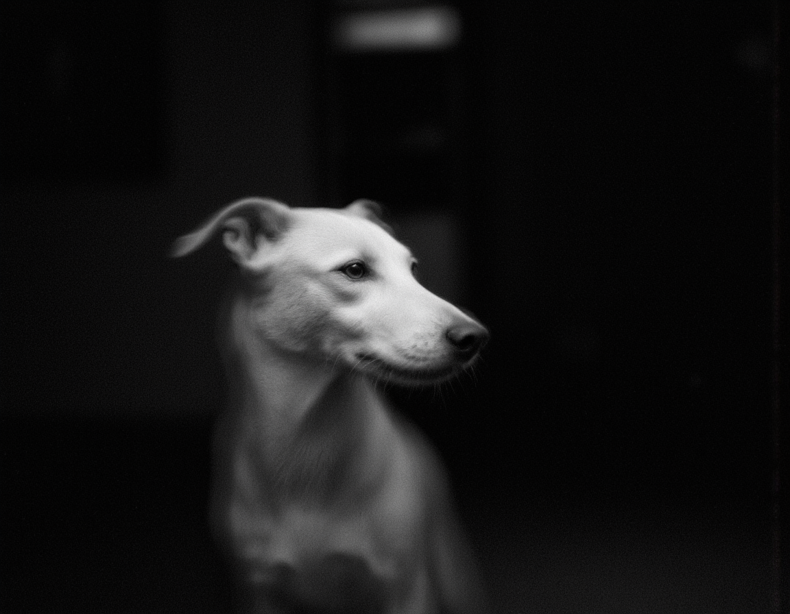  <lora:{blur, }Blur-000018:0.85> blur, A black-and-white photograph captures a blur of a dog's face, likely a greyhound, with its snout prominently in the center. The dog's fur is visible, but its features are indistinct due to the motion blur. The background is dark and indistinct, emphasizing the dog's motion. The image has a grainy texture, adding to the dynamic feel. . 35mm photograph, film, bokeh, professional, 4k, highly detailed