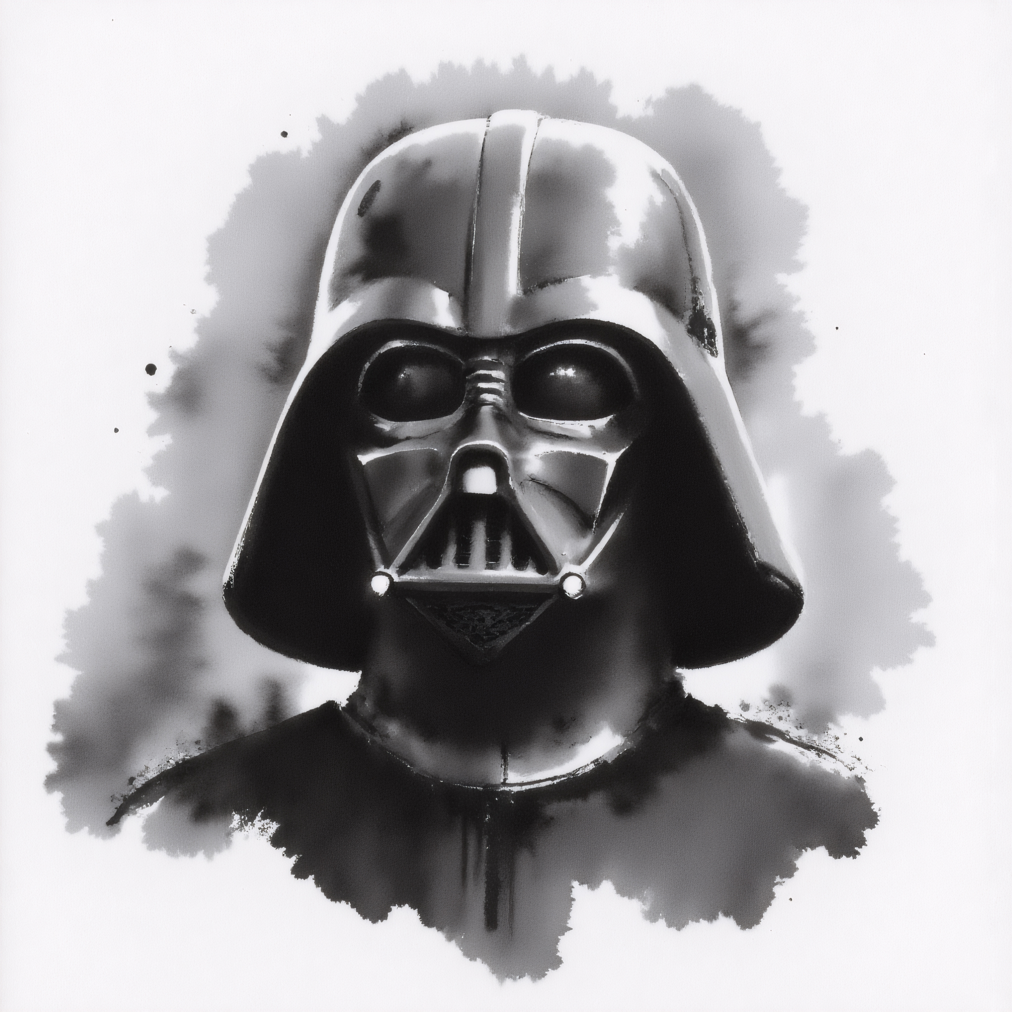 zydInk, monochrome, , Darth Vader, focus on head