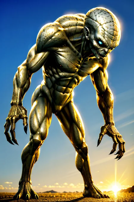 (Realisitc:1.5) Yellow and beige alien man monster, <lora:EdobAlienMonsterMale_v1.0:0.8>