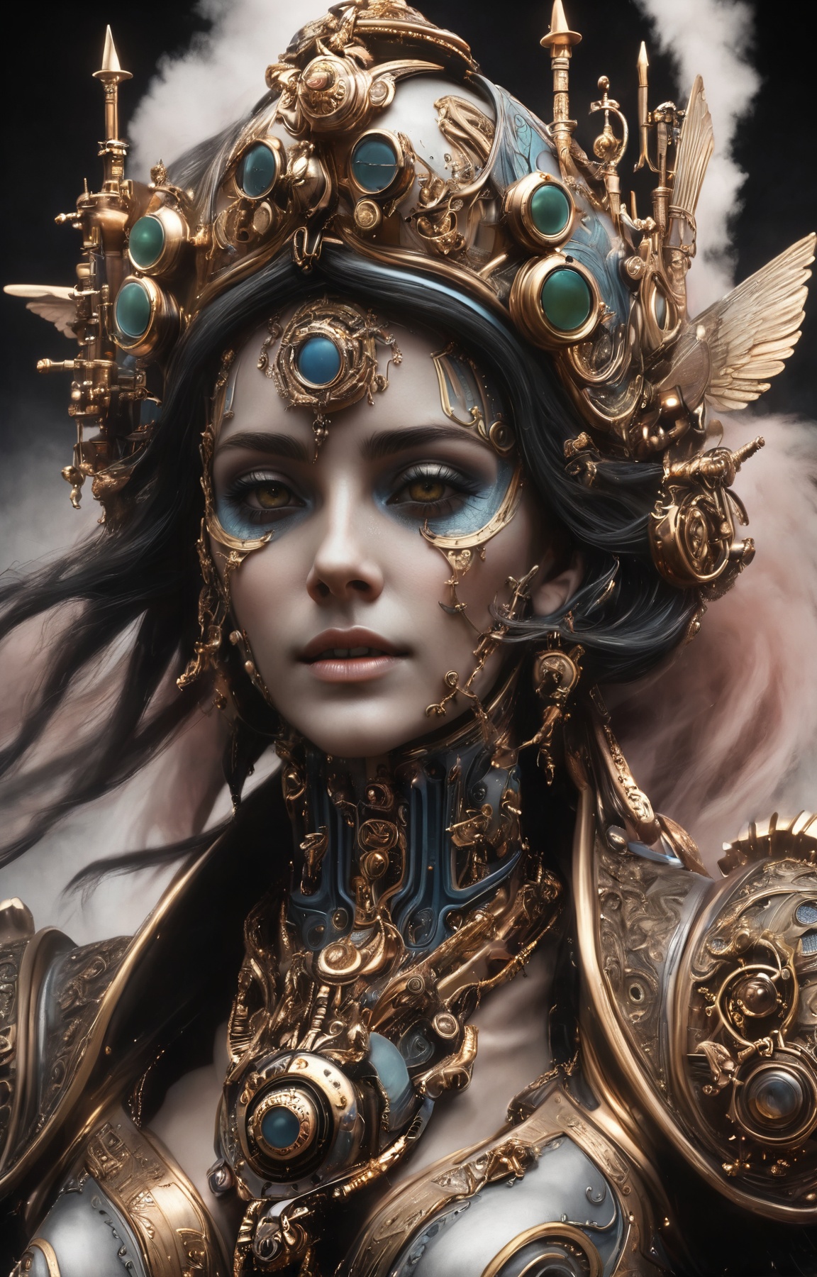 (illustration, storybook detailed illustration, 2d, pastel-hued colors:1.4), (steampunknoireai) <lora:SteamPunkNoireAIp:1> extreme face close-up of a statuesque German woman with a shy smile wearing a jetpack. (art by moebius, Milo Manara, Jean-Claude Forest, Paolo Eleuteri Serpieri, Miyazaki:1.4), cinematic, ultra highly detailed, tiny details, beautiful details, mystical, luminism, vibrant colors, complex background