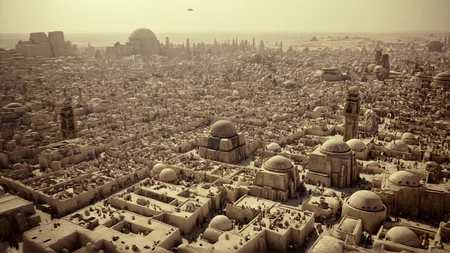 cinematic film still of <lora:star wars style:0.2>
<lora:detailed:0.4> detailed
<lora:perfection style:0.4> perfect
<lora:PerfectEyesXL:0.5>
<lora:Chiaroscuro Lighting Style:0.3>
<lora:Mos Eisley:0.9>
Mos Eisley a city with a lot of buildings and a clock tower,in star wars style,monochrome,outdoors,no humans,from above,building,scenery,city,cityscape, shallow depth of field, vignette, highly detailed, high budget, bokeh, cinemascope, moody, epic, gorgeous, film grain, grainy