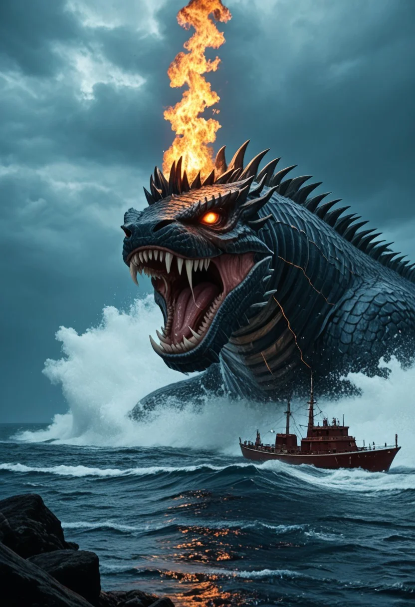 The Leviathan, a colossal sea creature of divine terror and majesty, rises from the abyss, its scaly, armored body glistening under a storm-ridden sky. Towering waves crash against its massive form as its serpentine body coils and twists, partially submerged in the churning ocean. Its gargantuan jaws, lined with jagged, glistening fangs, part to release an ear-shattering roar that shakes the heavens.
Lightning illuminates the creature’s burning eyes, glowing with an unnatural, almost celestial fire. Its ridged back, covered in impenetrable plates, pierces through the water like jagged mountains, while its long, barbed tail lashes with the force of a tidal wave, scattering ships like driftwood.
The surrounding sea is in chaos—wreckage of vessels old and new float aimlessly, remnants of past encounters with the unkillable beast. In the distance, horrified sailors cling to their shattered ships, whispering prayers as the living nightmare moves with deliberate, unstoppable force.
A being of both divine wrath and enigmatic purpose, the Leviathan is no mere monster—it is a harbinger, a force beyond human understanding, its existence woven into the fabric of creation itself.
Ultra-detailed, cinematic lighting, biblical mythological horror, epic oceanic destruction, dark and moody composition