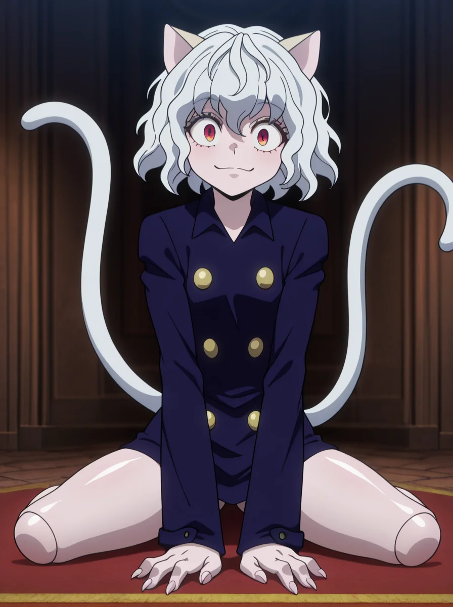 masterpiece, best quality, amazing quality, very aesthetic, absurdres, newest,shiny skin, anime screenshot,
<lora:Neferpitouillust:1>1girl, neferpitouillust, other focus, solo, animal ears, cat ears, tail, cat tail, androgynous, short hair, white hair, smile, doll joints