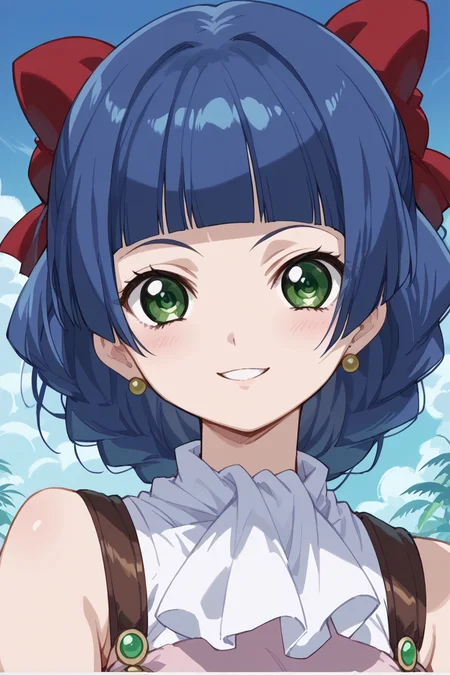 score_9, score_8_up, score_7_up, score_6_up,
  <lora:Mamiina:1> mamiina, 1girl, solo, green eyes, jewelry, earrings, bow, blue hair, hair bow, subtitled, fake screenshot, looking at viewer, smile, :3, blunt bangs, bangs