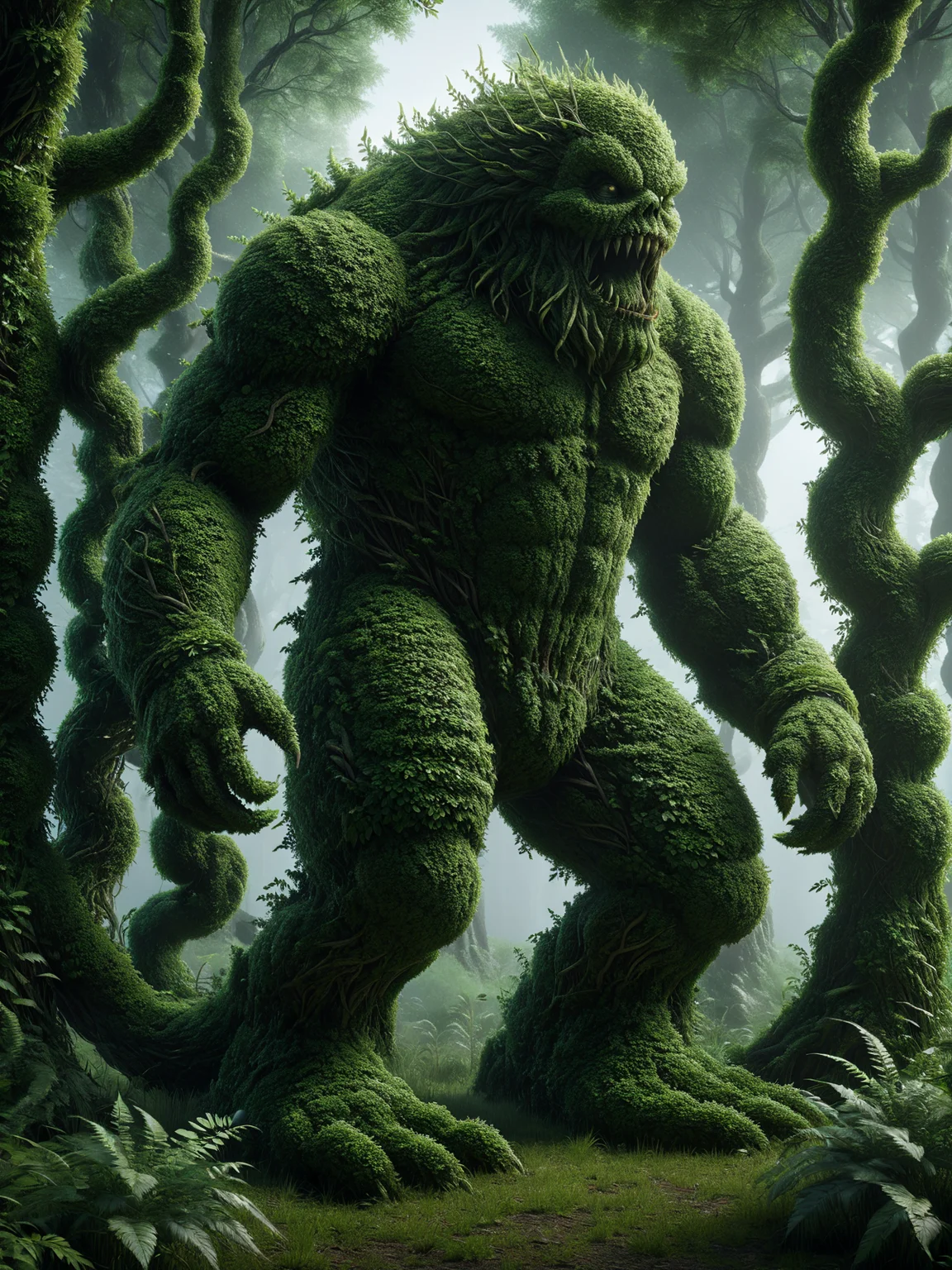 mad-hecke monster in the forest <lora:Hedge_Row_SDXL:1.0>, (masterpiece:1.2), best quality, (hyperdetailed, highest detailed:1.2), high resolution textures