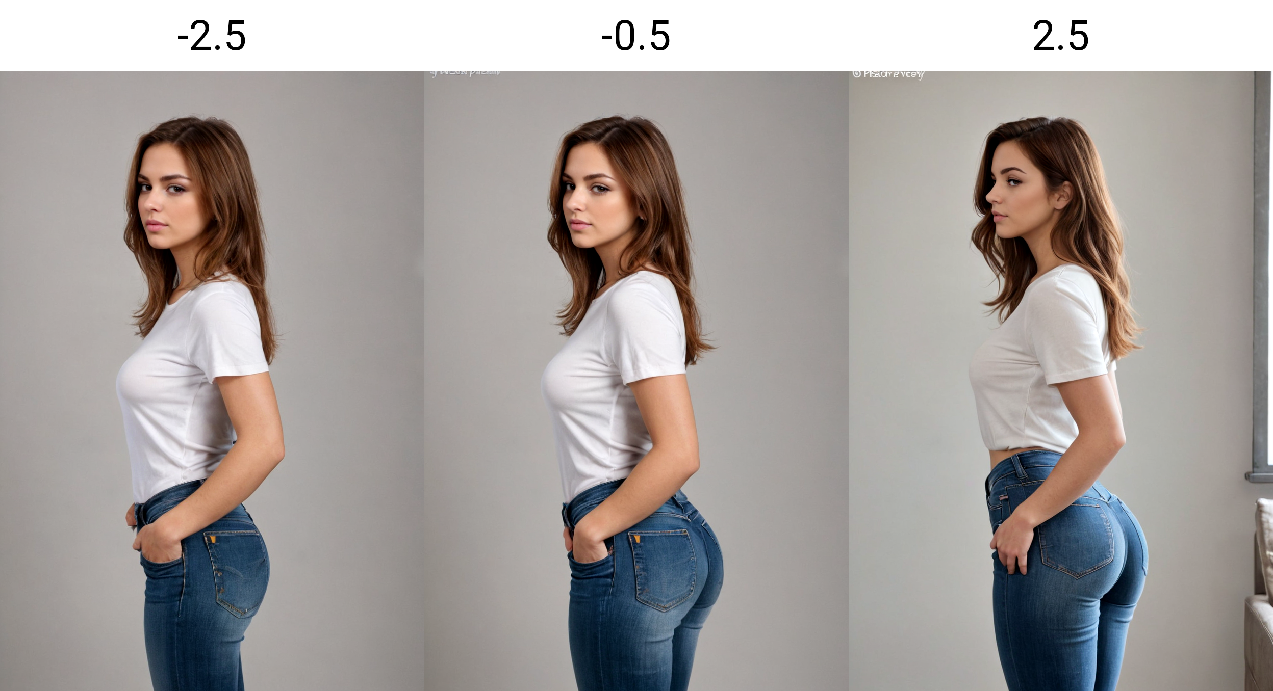 <lora:Bubble Butt_alpha1.0_rank4_noxattn_last:-2.5>, butt, woman, ((standing)), (jeans), ((looking at viewer)), brown medium hair, bubble butt, beautiful face, (((side view))),