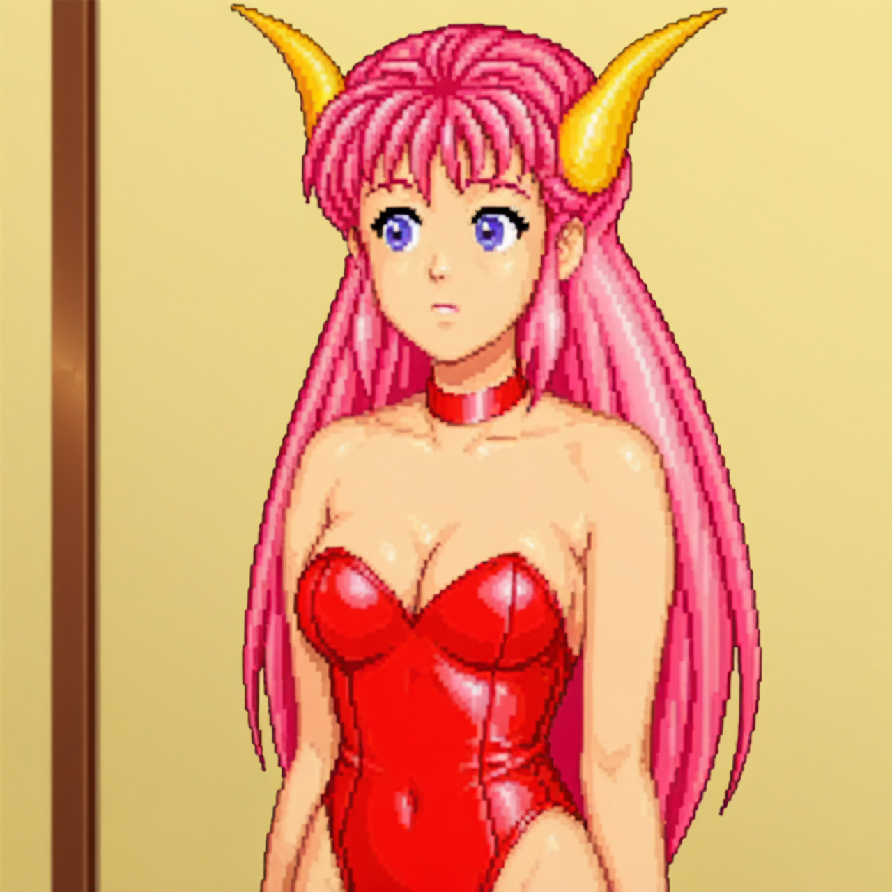 [generated by waiNSFW_v120:100]
<lora:gesen-musume-IL_v1:0.8>gesen-musume, solo, 4K, anime coloring, BREAK
horn head, pink hair,
medium breasts,
red leotard, cleavage, strapless,
No expression,
standing,
masterpiece, beautiful face, best quality, upper breast:2,
