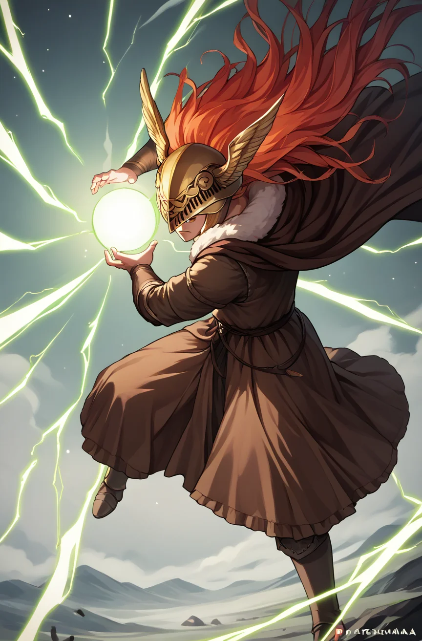 score_9, score_8_up, score_7_up, source_anime, <lora:kamehameha charge stance:0.9> charge stance, kamehameha charge stance, energy ball, aura, electricity, <lora:Malenia_XLPD:0.8> MaleniaDef, armor, cape, winged helmet, brown dress