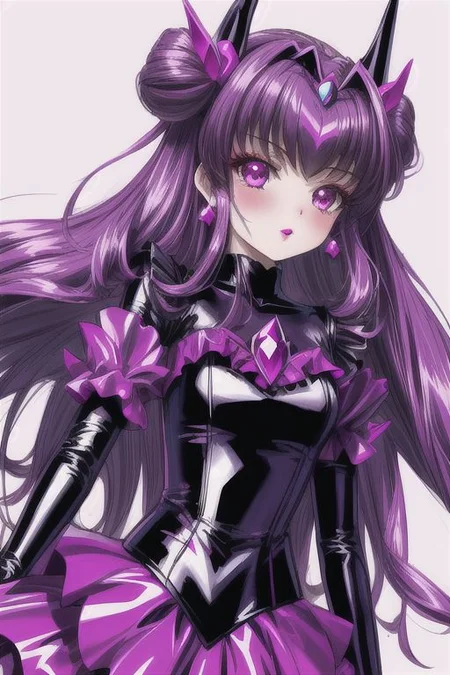 evil corrupted young princess wearing dark pastel (ruffled:1) (gleaming latex:1) EvlSM DarkPrecure Bad_End_Precure gown with (long latex cape:1) and latex elbow bridal gauntlets, (Perfect Face:1), soft lighting, glossy red lips, ruffles,
<lora:more_details:1>