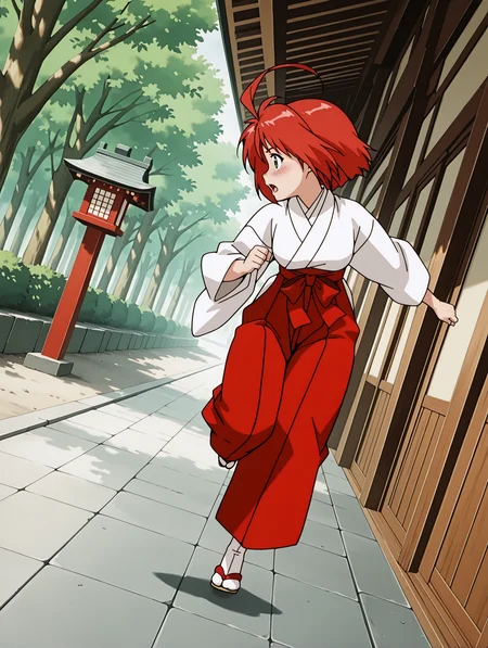masterpiece,best quality,amazing quality,
1girl,solo,
anime screencap,<lora:hinageshi_ilxl_v1.1:1>,hinageshi,ahoge,green eyes,h_clothes,miko,red hakama,tabi,zouri,
<lora:Fixhands_anime_bdsqlsz_V1:1>,looking_at_viewer,light_blush,open mouth,running,profile,from_side,heavy_breathing,inside the grounds,shrine,tree,lantern,cinematic_angle,dynamic_angle,dutch angle,