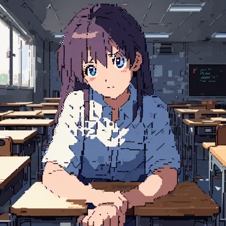 <lora:ascii-v0.8:1>ascii artwork, 1girl, school uniform, sitting, classroom, best quality, detailed